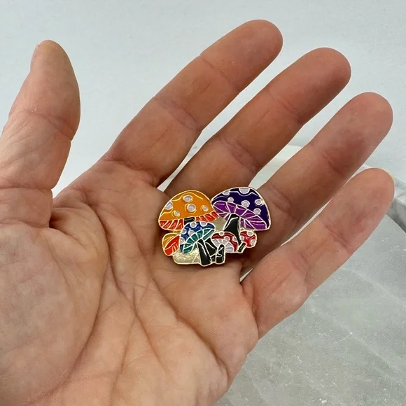 3/$15 Stylized Mushrooms Pin Enamel Brooch - Picture 3 of 5